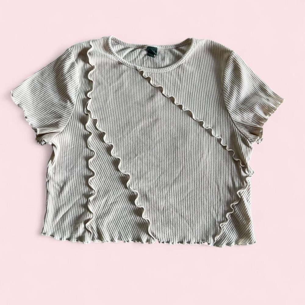 Wild Fable XXL Gray Ribbed Crop Top Lettuce Trim Ruffle Y2K